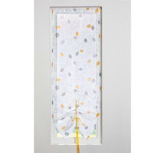 Záclonka s potlačou lístkov a saténovou stužkou