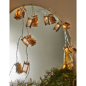 Drevená svetelná girlanda so sovičkami