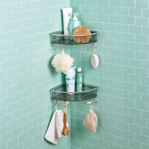 Sprchová rohová polica so 4 háčikmi