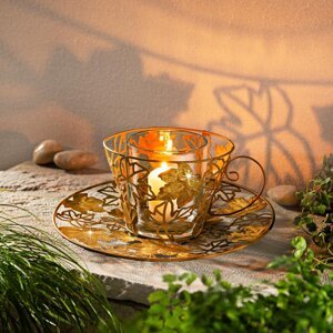 Kovový svietnik Šálka ​​- Jesenné lístie