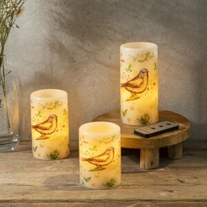 LED sviečky s potlačou vtáčika, sada 3 ks