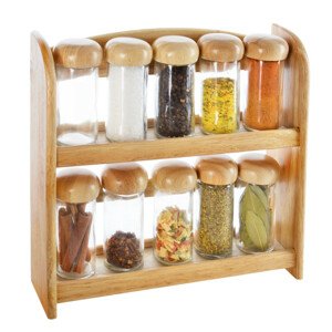 Sklenené koreničky v drevenej poličke 10 ks