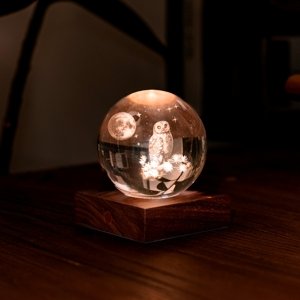 Stolná lampička s 3D laserovaným motívom, viac variantov - Gingko Motiv: sova