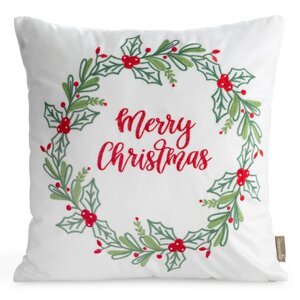 Vianočná obliečka na vankúš MARY CHRISTMAS 45x45cm biela/zelená 45x45