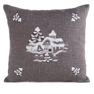 Vianočná obliečka na vankúš ZIMNÁ KRAJINA 45x45cm oceľová/strieborná 45x45