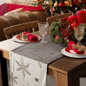 Vianočný obrus VLOČKY 40x140cm béžový/zlatý 40x140