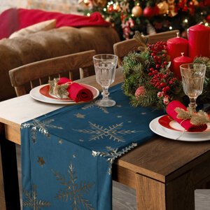 Vianočný obrus VLOČKY 40x140cm granátový/zlatý 40x140