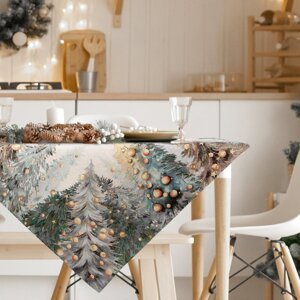 Vianočný obrus VIANOČNÝ LES 100x100cm prírodný/zelený 100x100