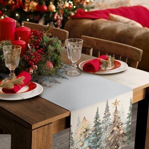 Vianočný obrus VIANOČNÝ LES 40x100cm prírodný/zelený 40x100