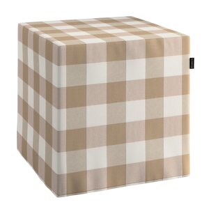 Dekoria Taburetka tvrdá, kocka, béžovo-biele veľké káro, 40 x 40 x 40 cm, Quadro, 136-08