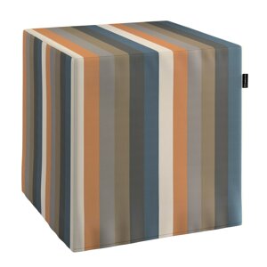 Dekoria Taburetka tvrdá, kocka, pásy v odtieňoch červeno-hnedo-modrých farbách, 40 x 40 x 40 cm, Vintage 70's, 143-58